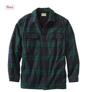 L.L. Bean Men's Green and Blue Plaid Fleece-Lined Flannel Shirt